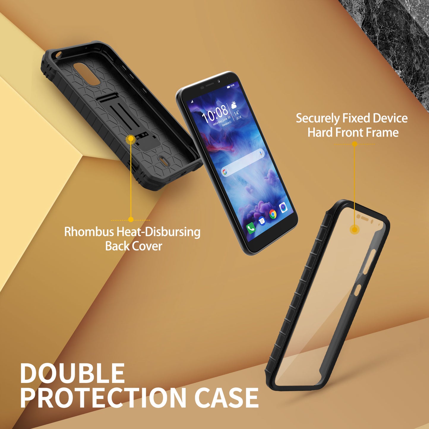 FITO for Cricket Debut Case, Compatible with ATT Calypso 2 Phone, Dual Layer Shockproof Heavy Duty Case with Screen Protector, Built-in Kickstand
