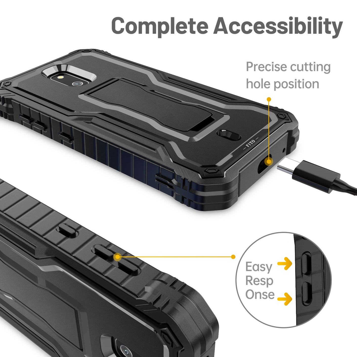FITO for Cricket Debut Case, Compatible with ATT Calypso 2 Phone, Dual Layer Shockproof Heavy Duty Case with Screen Protector, Built-in Kickstand