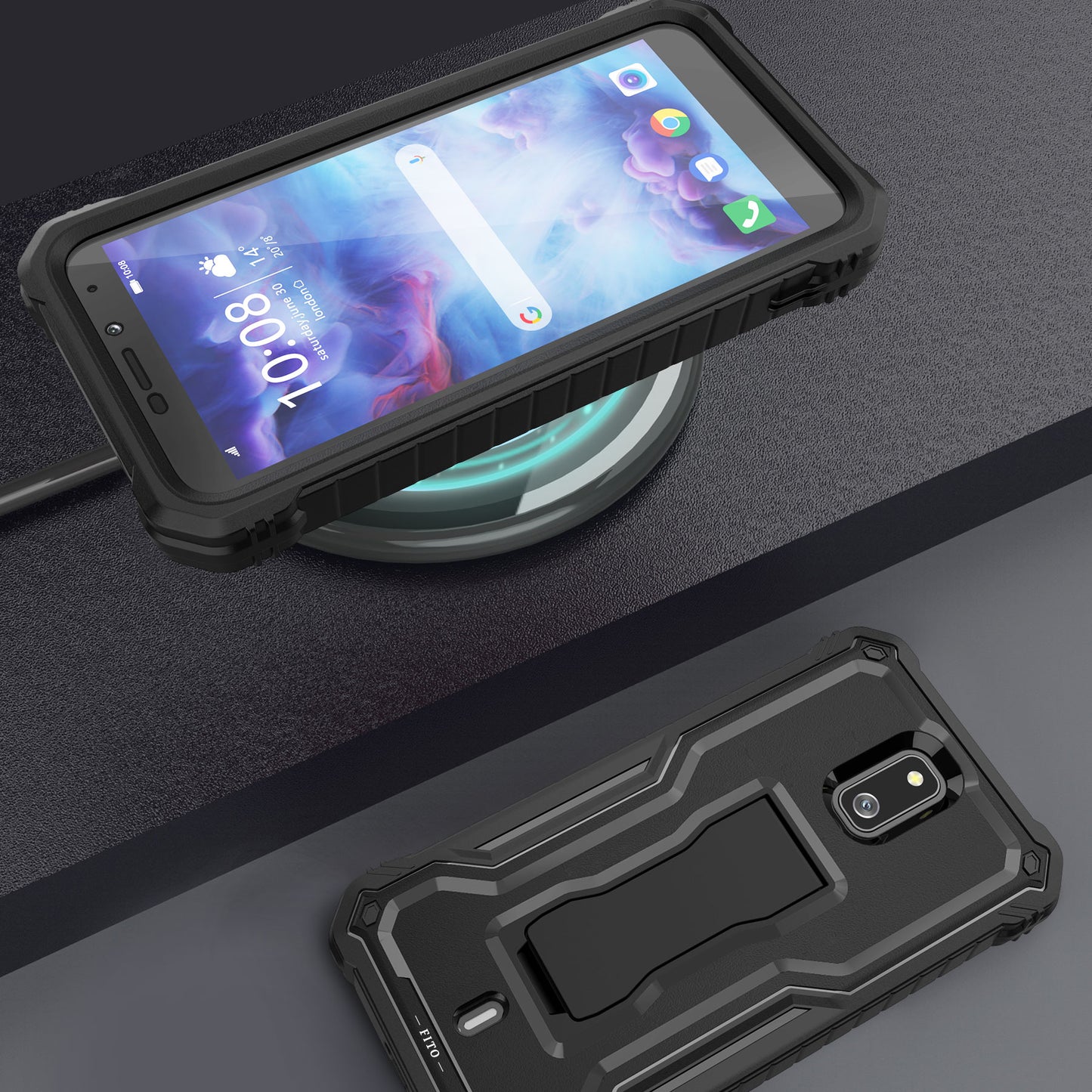 FITO for Cricket Debut Case, Compatible with ATT Calypso 2 Phone, Dual Layer Shockproof Heavy Duty Case with Screen Protector, Built-in Kickstand