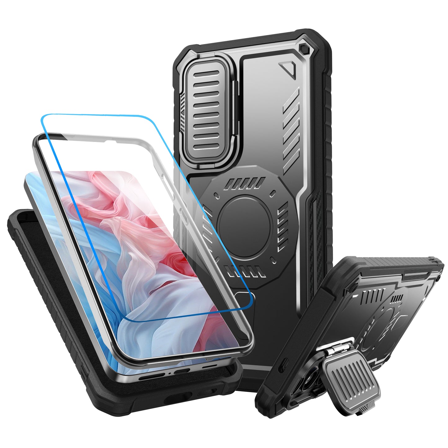 FITO for Samsung Galaxy A15 Case with Screen Protector, Military Grade Shockproof Phone Case with Camera Cover and Kickstand