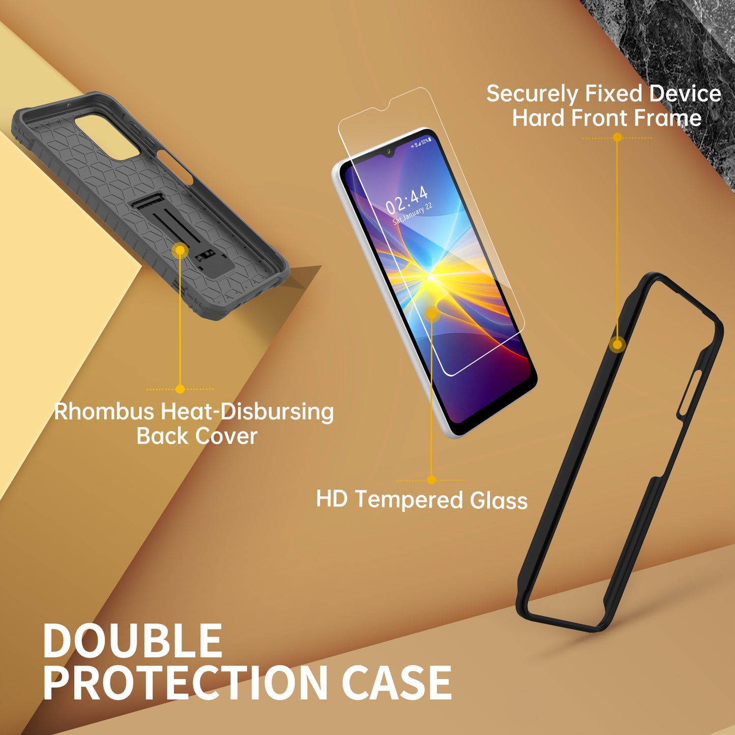 FITO for Samsung Galaxy A13 Case, Dual Layer Shockproof Heavy Duty Case with Glass Screen Protector for Samsung A13 5G Phone, Built in Kickstand