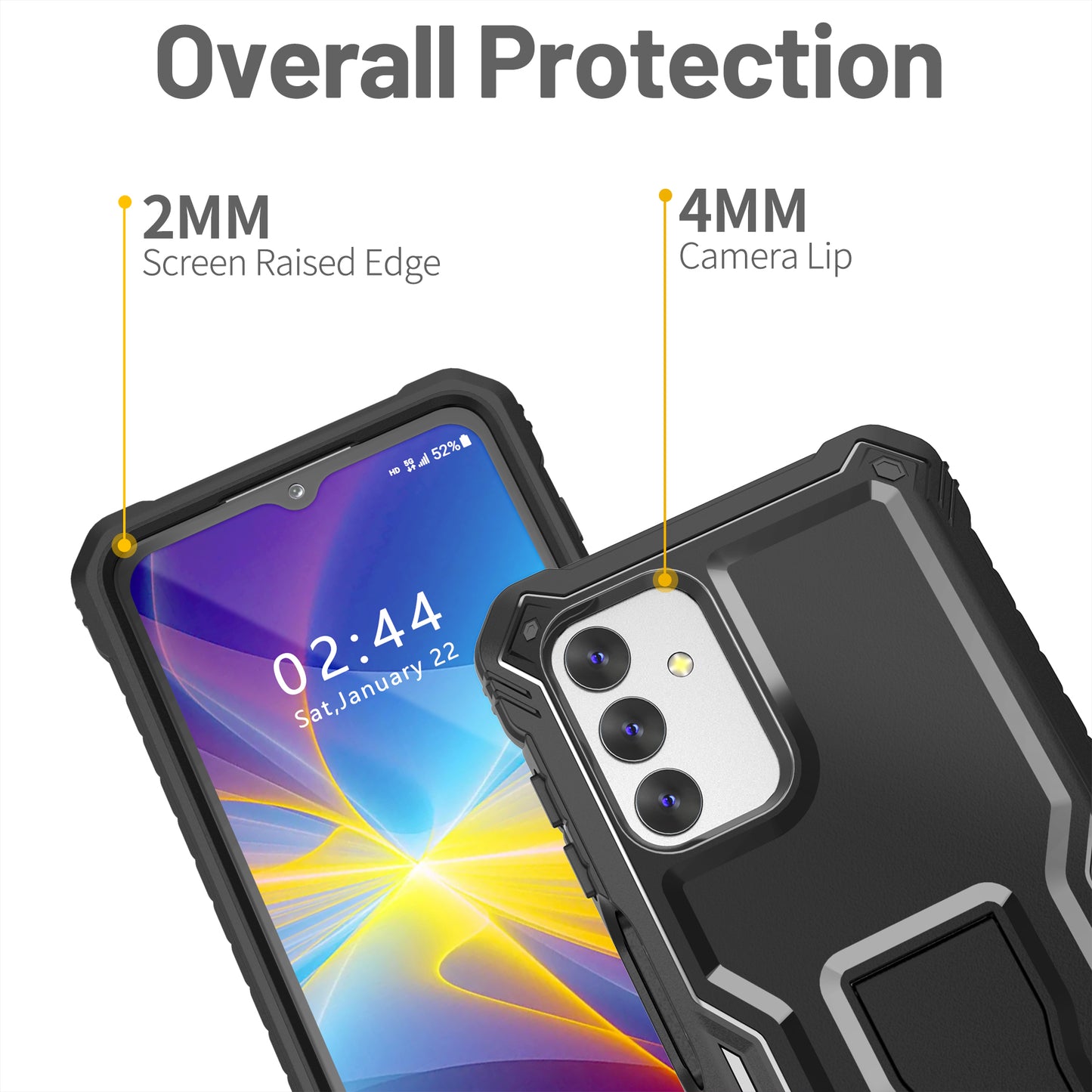 FITO for Samsung Galaxy A13 Case, Dual Layer Shockproof Heavy Duty Case with Glass Screen Protector for Samsung A13 5G Phone, Built in Kickstand