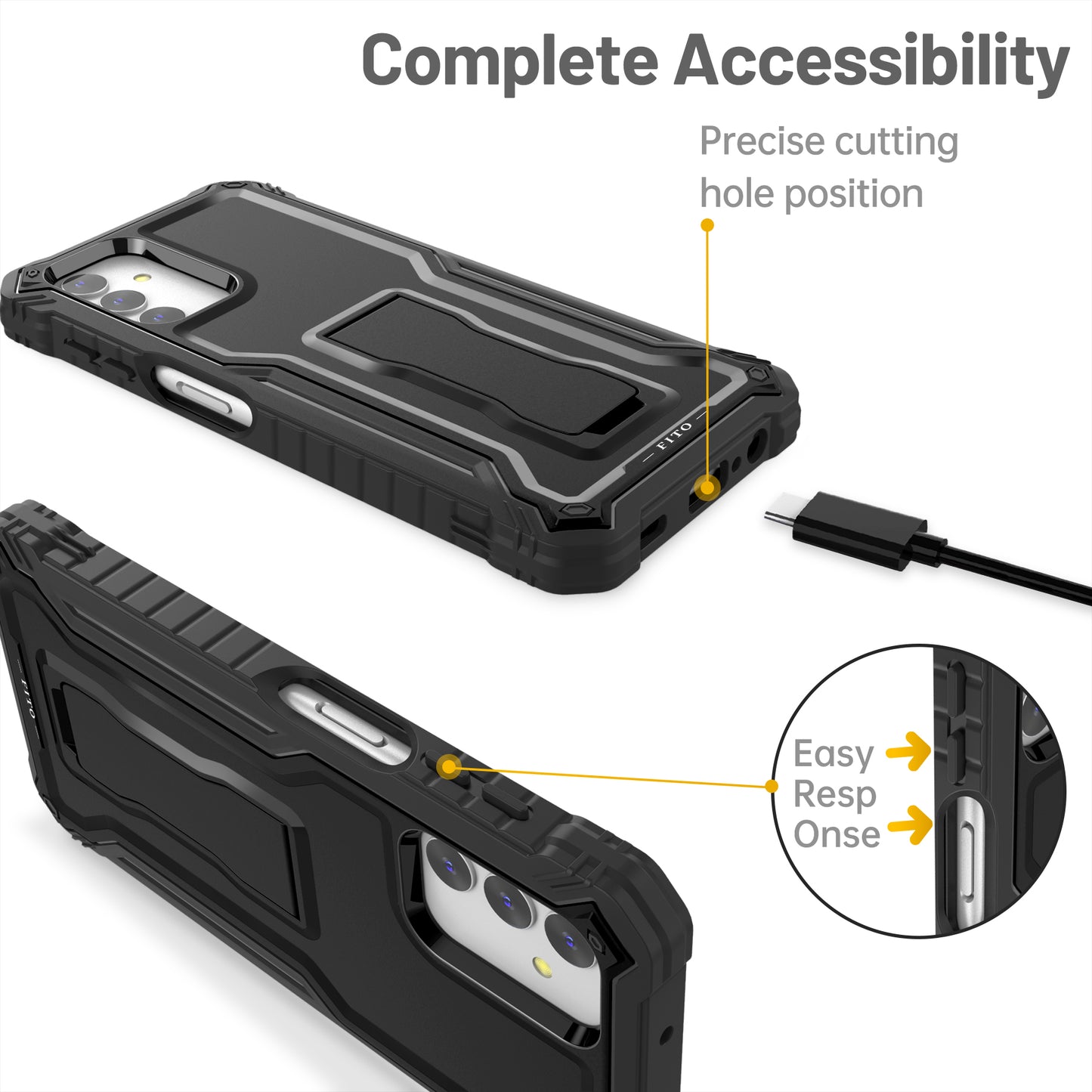 FITO for Samsung Galaxy A13 Case, Dual Layer Shockproof Heavy Duty Case with Glass Screen Protector for Samsung A13 5G Phone, Built in Kickstand