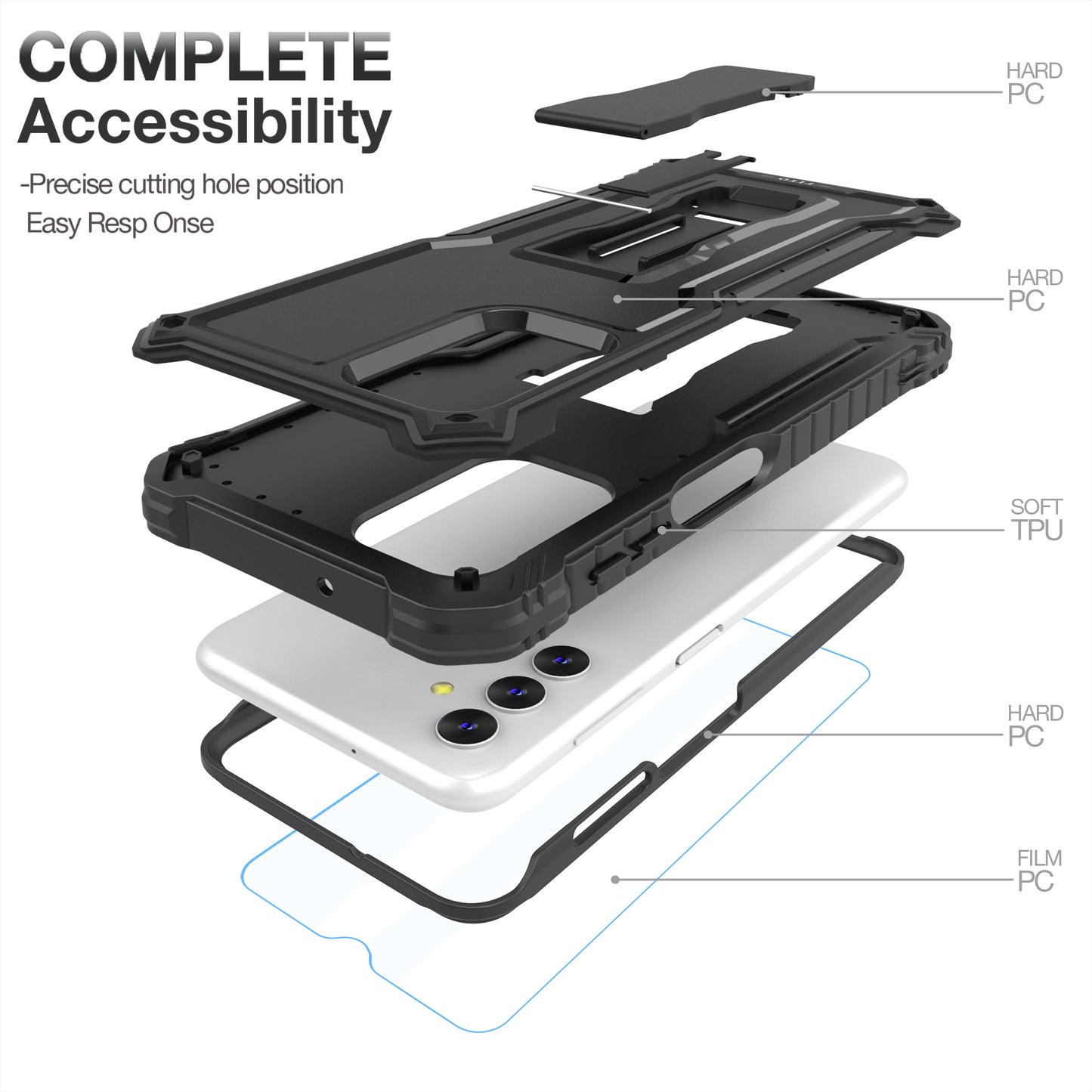 FITO for Samsung Galaxy A13 Case, Dual Layer Shockproof Heavy Duty Case with Glass Screen Protector for Samsung A13 5G Phone, Built in Kickstand