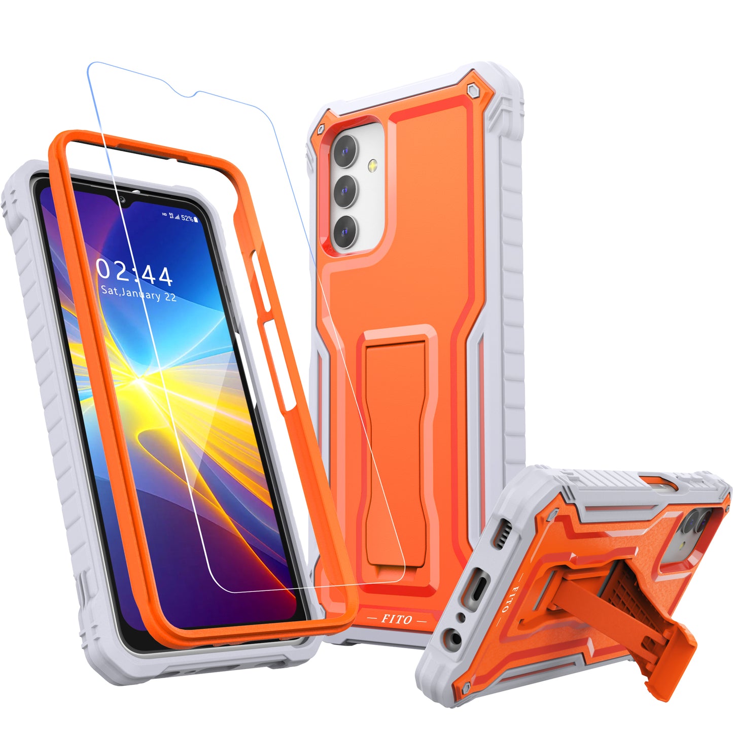 FITO for Samsung Galaxy A13 Case, Dual Layer Shockproof Heavy Duty Case with Glass Screen Protector for Samsung A13 5G Phone, Built in Kickstand