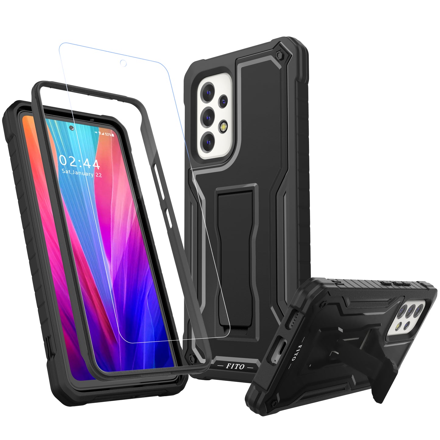 FITO for Samsung Galaxy A53 Case, Dual Layer Shockproof Heavy Duty Case for Samsung A53 5G Phone with Screen Protector, Built-in Kickstand