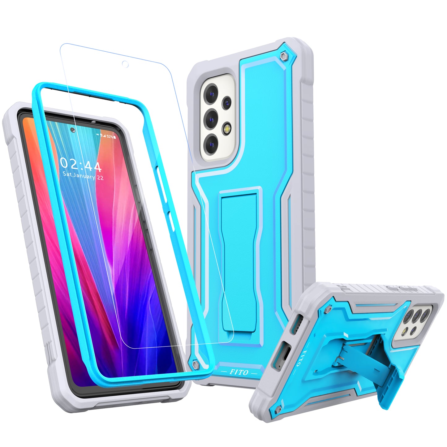 FITO for Samsung Galaxy A53 Case, Dual Layer Shockproof Heavy Duty Case for Samsung A53 5G Phone with Screen Protector, Built-in Kickstand