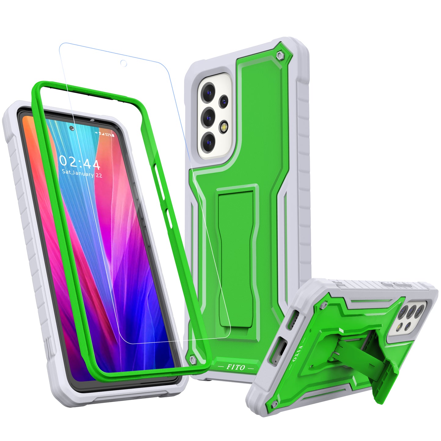 FITO for Samsung Galaxy A53 Case, Dual Layer Shockproof Heavy Duty Case for Samsung A53 5G Phone with Screen Protector, Built-in Kickstand