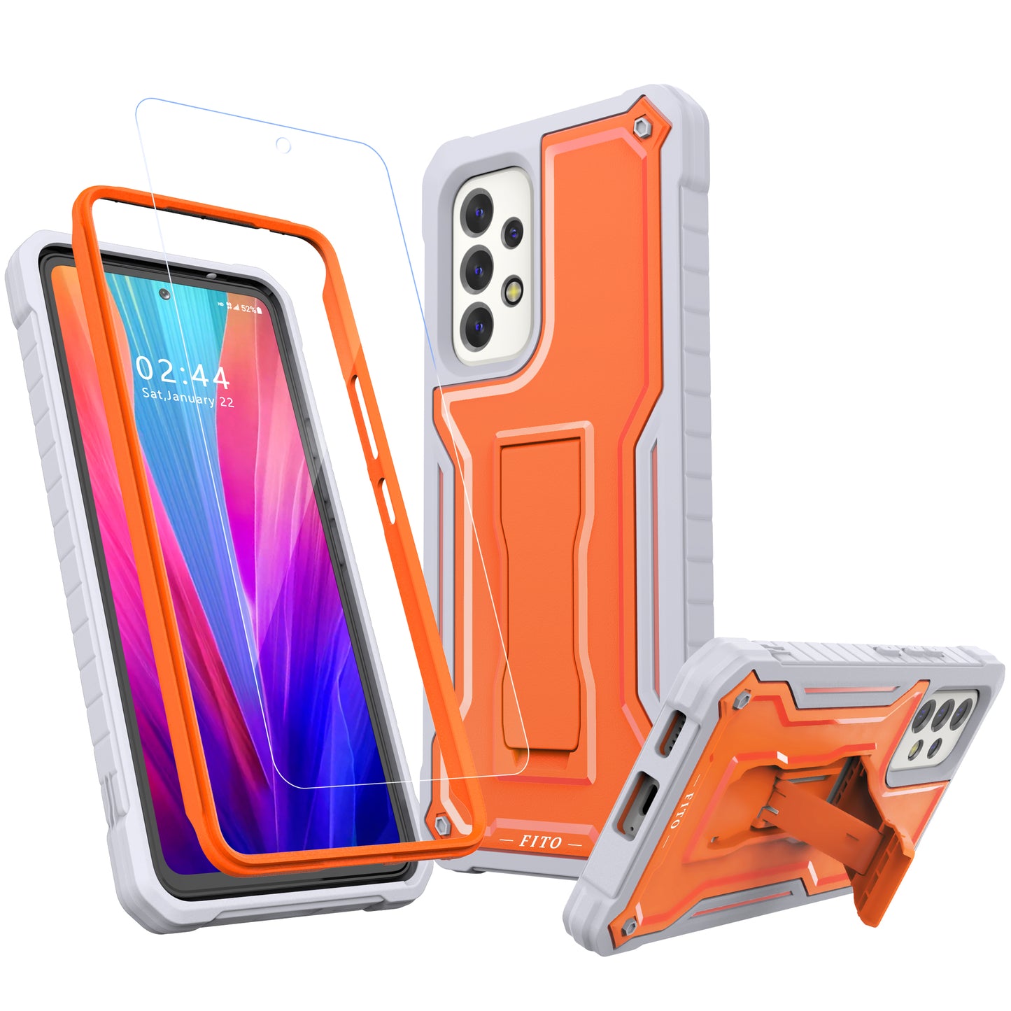 FITO for Samsung Galaxy A53 Case, Dual Layer Shockproof Heavy Duty Case for Samsung A53 5G Phone with Screen Protector, Built-in Kickstand