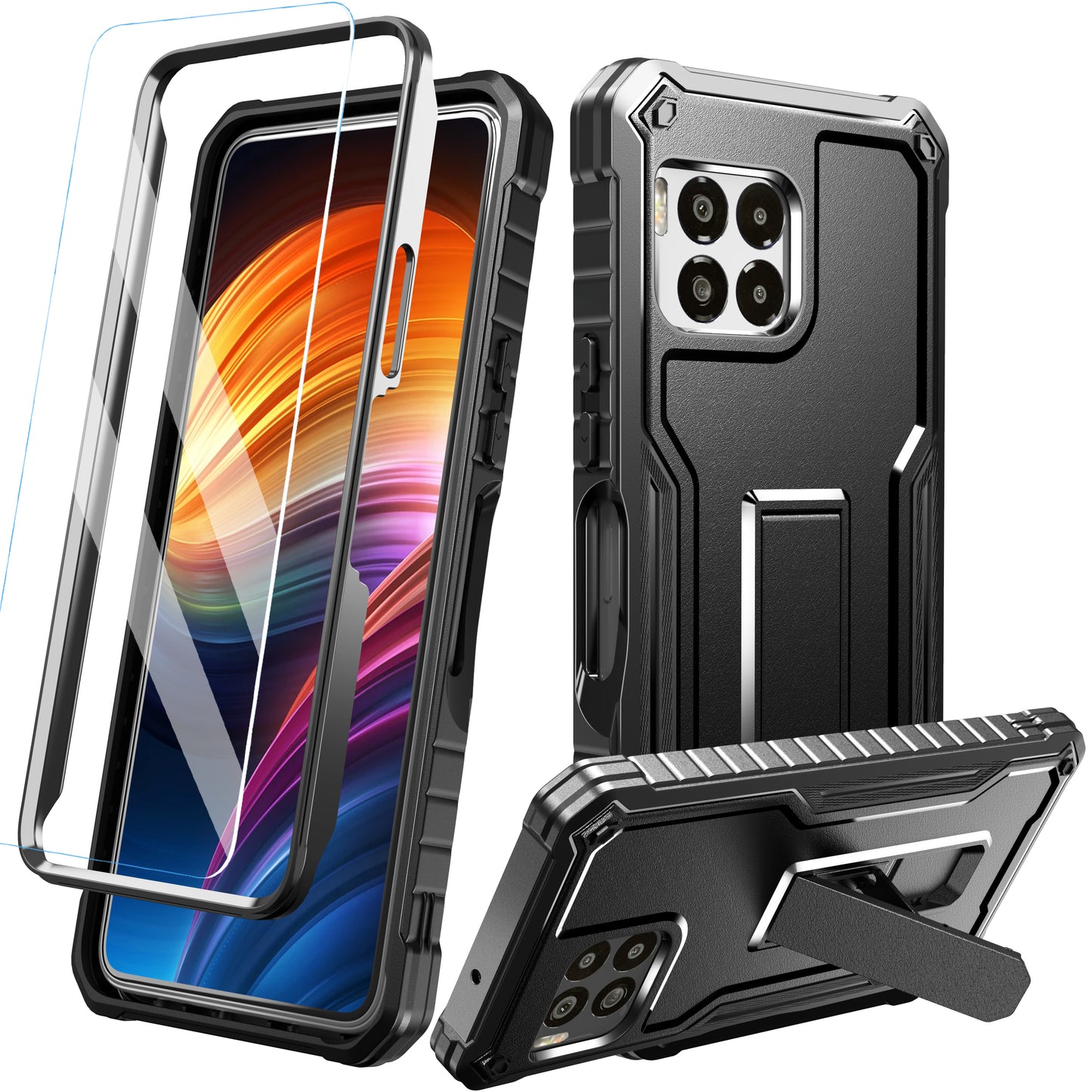 FITO for T-Mobile Revvl 7 Pro 5G Case with Screen Protector, Dual Layer Shockproof Heavy Duty Case for T-Mobile Revvl 7 Pro 5G Phone with Screen Protector, Built-in Kickstand