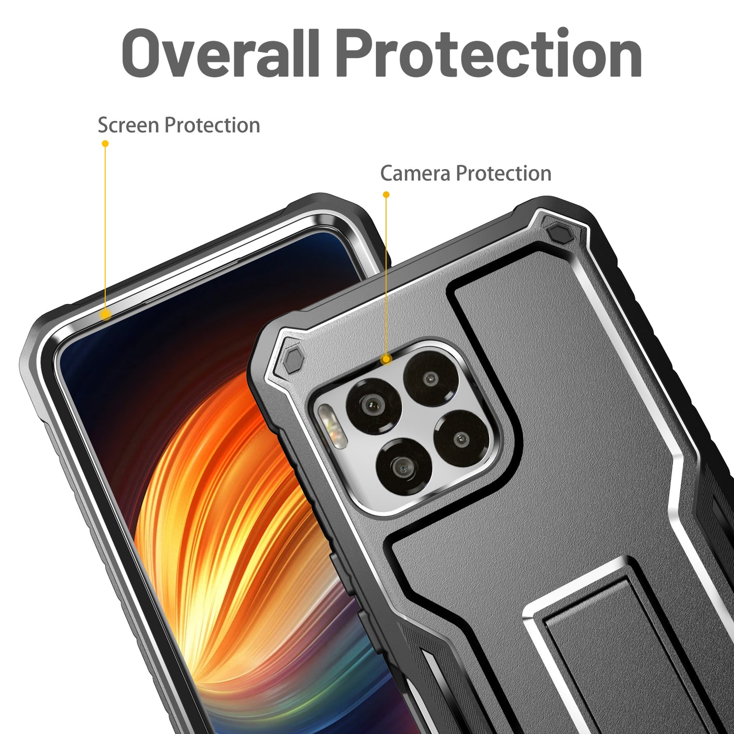FITO for T-Mobile Revvl 7 Pro 5G Case with Screen Protector, Dual Layer Shockproof Heavy Duty Case for T-Mobile Revvl 7 Pro 5G Phone with Screen Protector, Built-in Kickstand