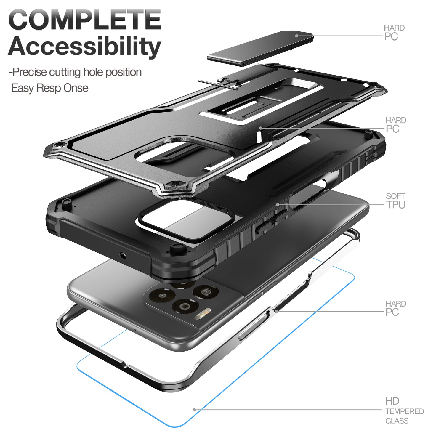 FITO for T-Mobile Revvl 7 Pro 5G Case with Screen Protector, Dual Layer Shockproof Heavy Duty Case for T-Mobile Revvl 7 Pro 5G Phone with Screen Protector, Built-in Kickstand