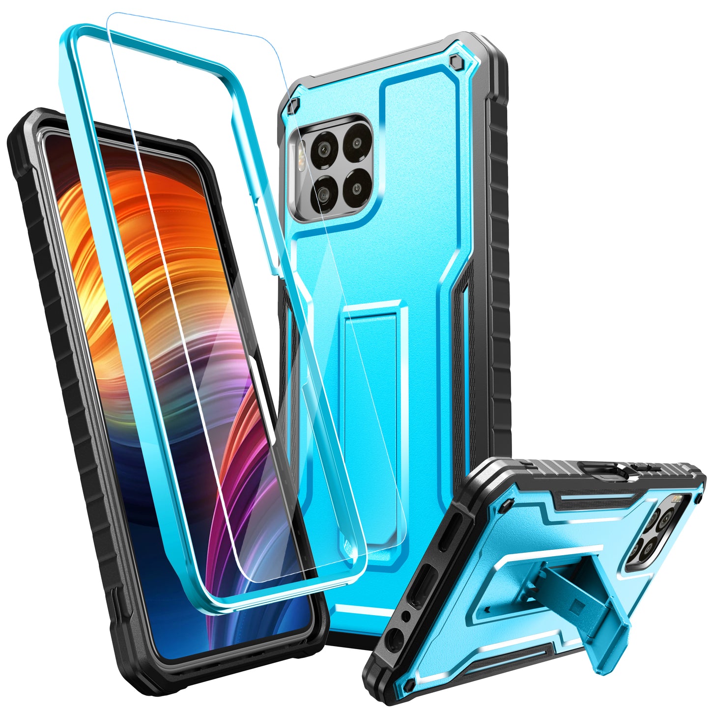 FITO for T-Mobile Revvl 7 Pro 5G Case with Screen Protector, Dual Layer Shockproof Heavy Duty Case for T-Mobile Revvl 7 Pro 5G Phone with Screen Protector, Built-in Kickstand