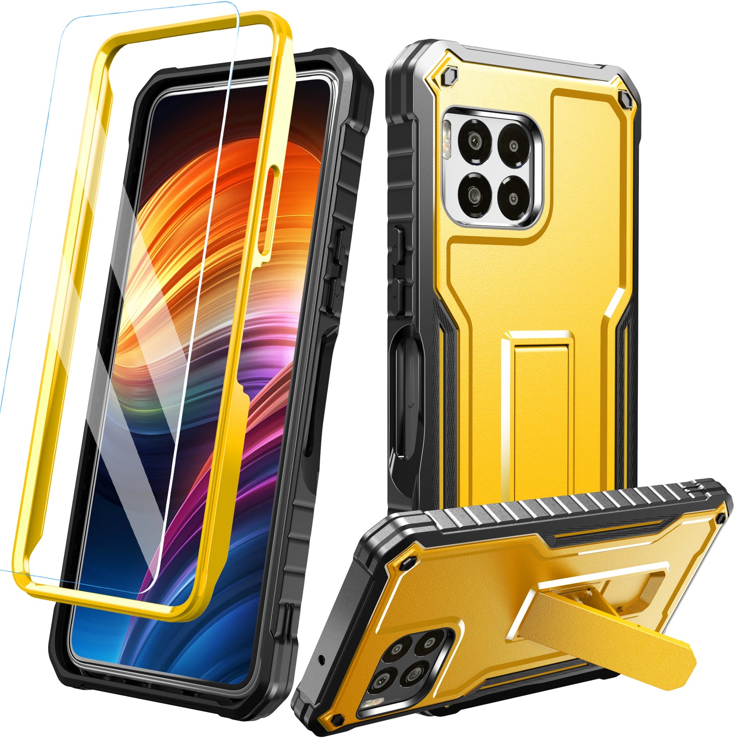 FITO for T-Mobile Revvl 7 Pro 5G Case with Screen Protector, Dual Layer Shockproof Heavy Duty Case for T-Mobile Revvl 7 Pro 5G Phone with Screen Protector, Built-in Kickstand