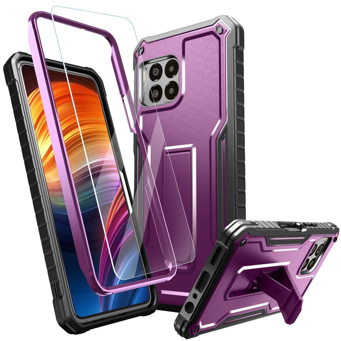 FITO for T-Mobile Revvl 7 Pro 5G Case with Screen Protector, Dual Layer Shockproof Heavy Duty Case for T-Mobile Revvl 7 Pro 5G Phone with Screen Protector, Built-in Kickstand
