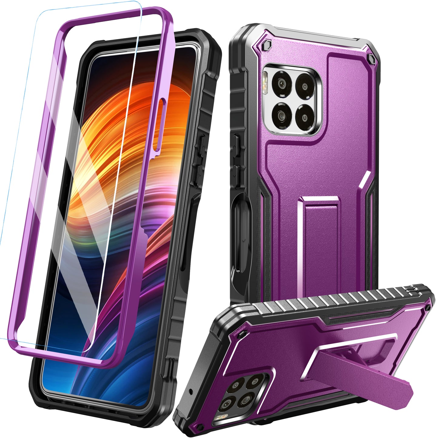 FITO for T-Mobile Revvl 7 Pro 5G Case with Screen Protector, Dual Layer Shockproof Heavy Duty Case for T-Mobile Revvl 7 Pro 5G Phone with Screen Protector, Built-in Kickstand