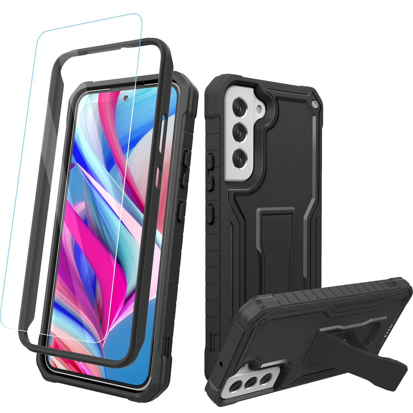 FITO for Samsung Galaxy S22 Plus Case, Dual Layer Shockproof Heavy Duty Case for Samsung S22 Plus with Screen Protector, Built in Kickstand