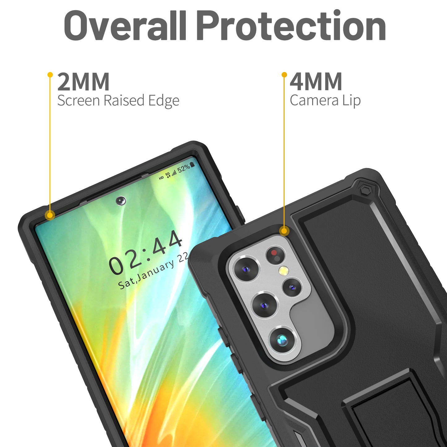 FITO for Samsung Galaxy S22 Ultra Case, Dual Layer Shockproof Heavy Duty Case, Built in Kickstand