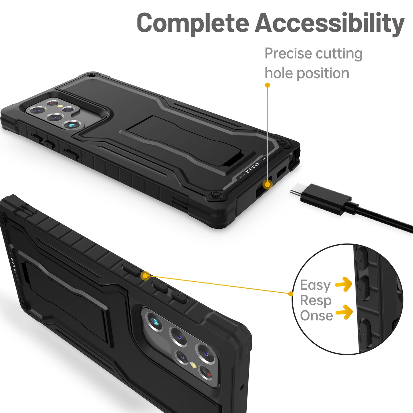 FITO for Samsung Galaxy S22 Ultra Case, Dual Layer Shockproof Heavy Duty Case, Built in Kickstand