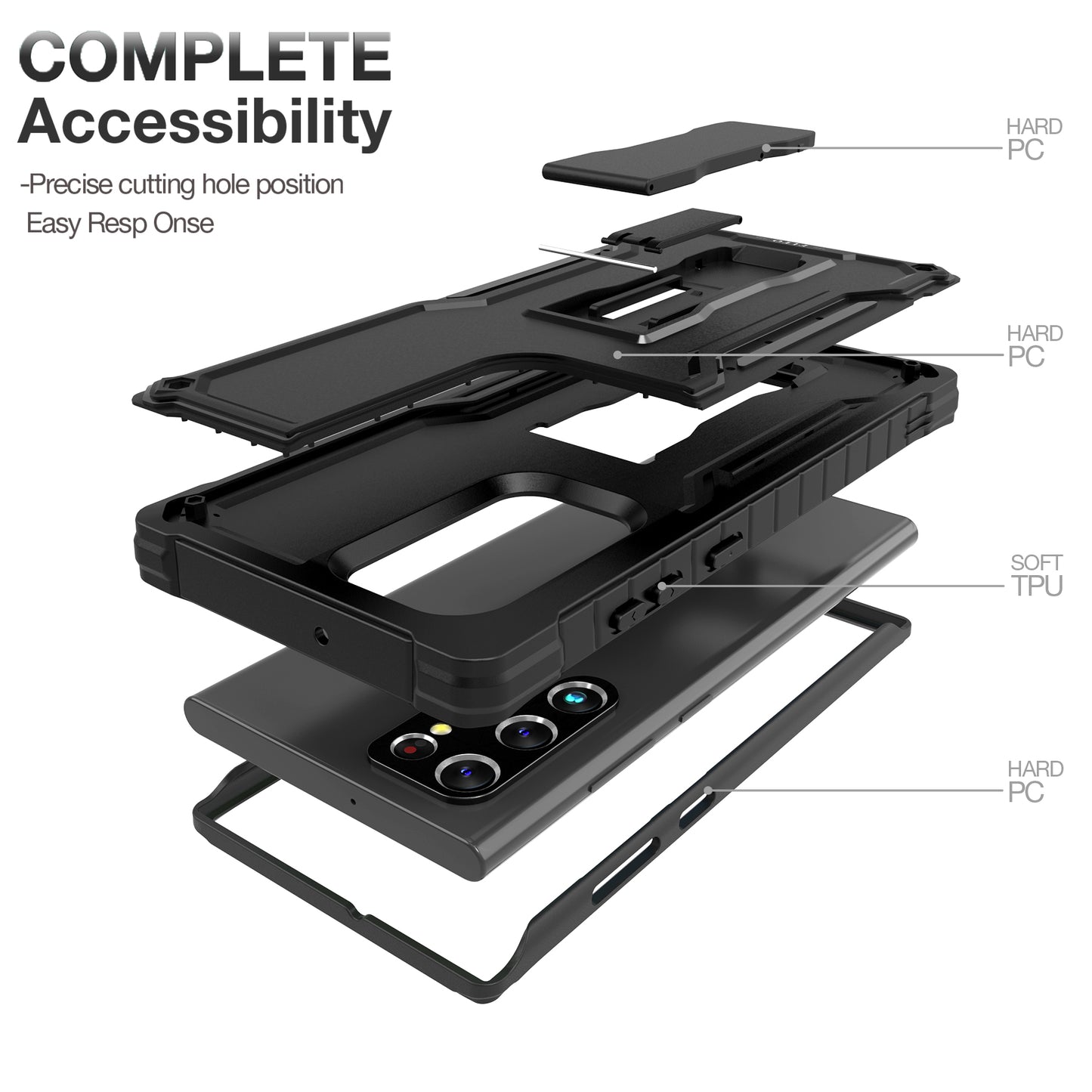 FITO for Samsung Galaxy S22 Ultra Case, Dual Layer Shockproof Heavy Duty Case, Built in Kickstand