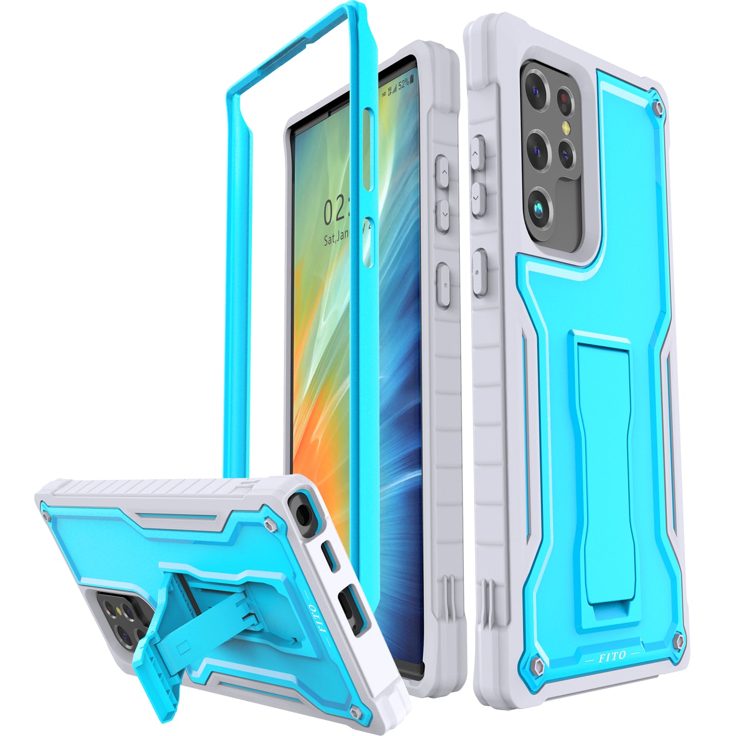 FITO for Samsung Galaxy S22 Ultra Case, Dual Layer Shockproof Heavy Duty Case, Built in Kickstand