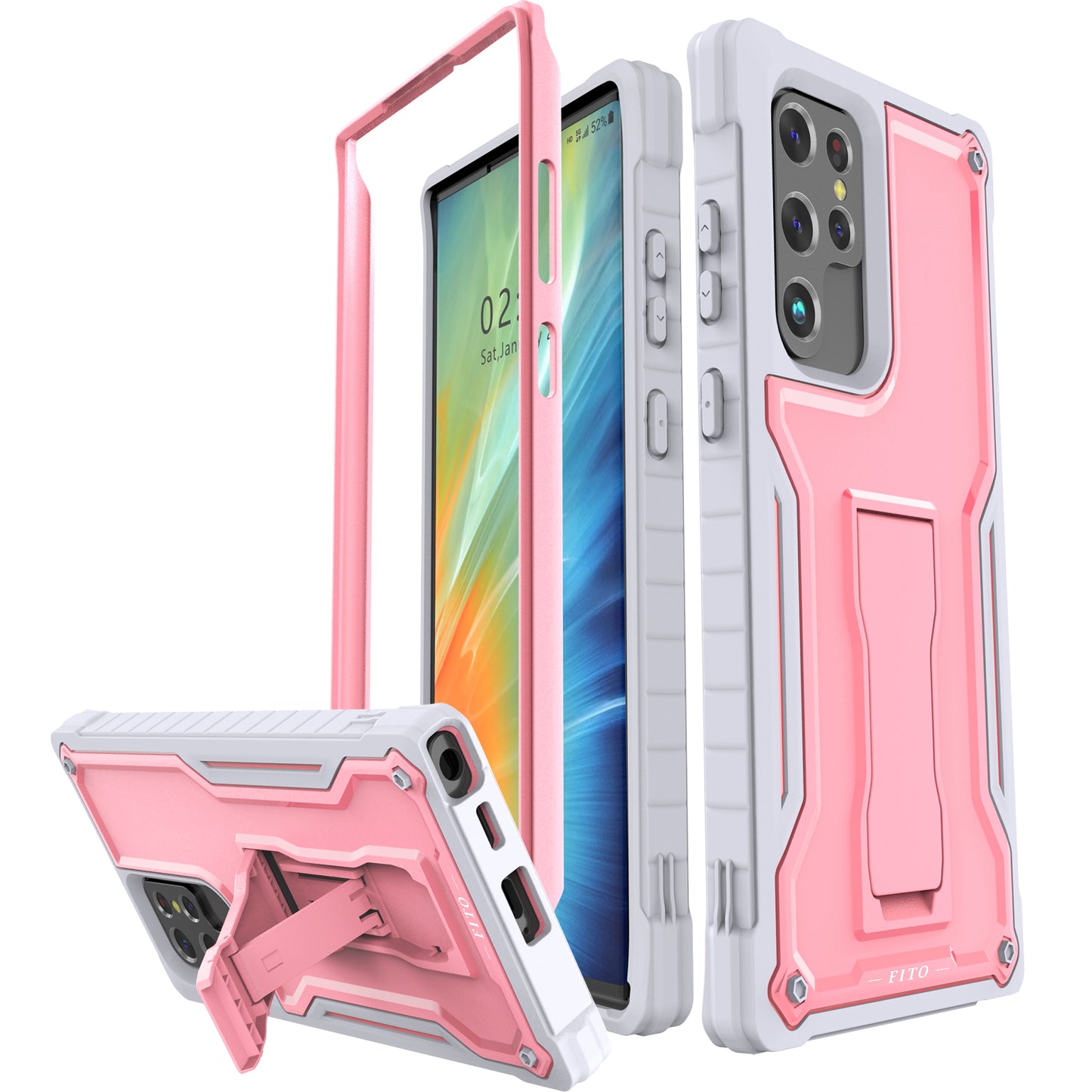 FITO for Samsung Galaxy S22 Ultra Case, Dual Layer Shockproof Heavy Duty Case, Built in Kickstand