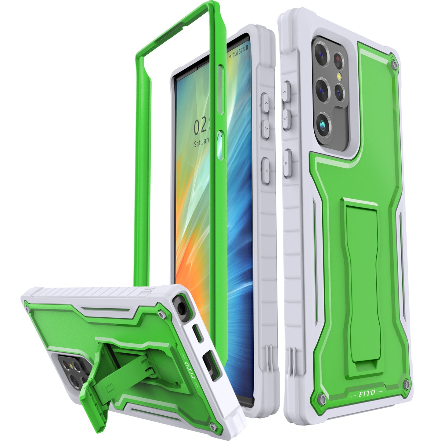 FITO for Samsung Galaxy S22 Ultra Case, Dual Layer Shockproof Heavy Duty Case, Built in Kickstand