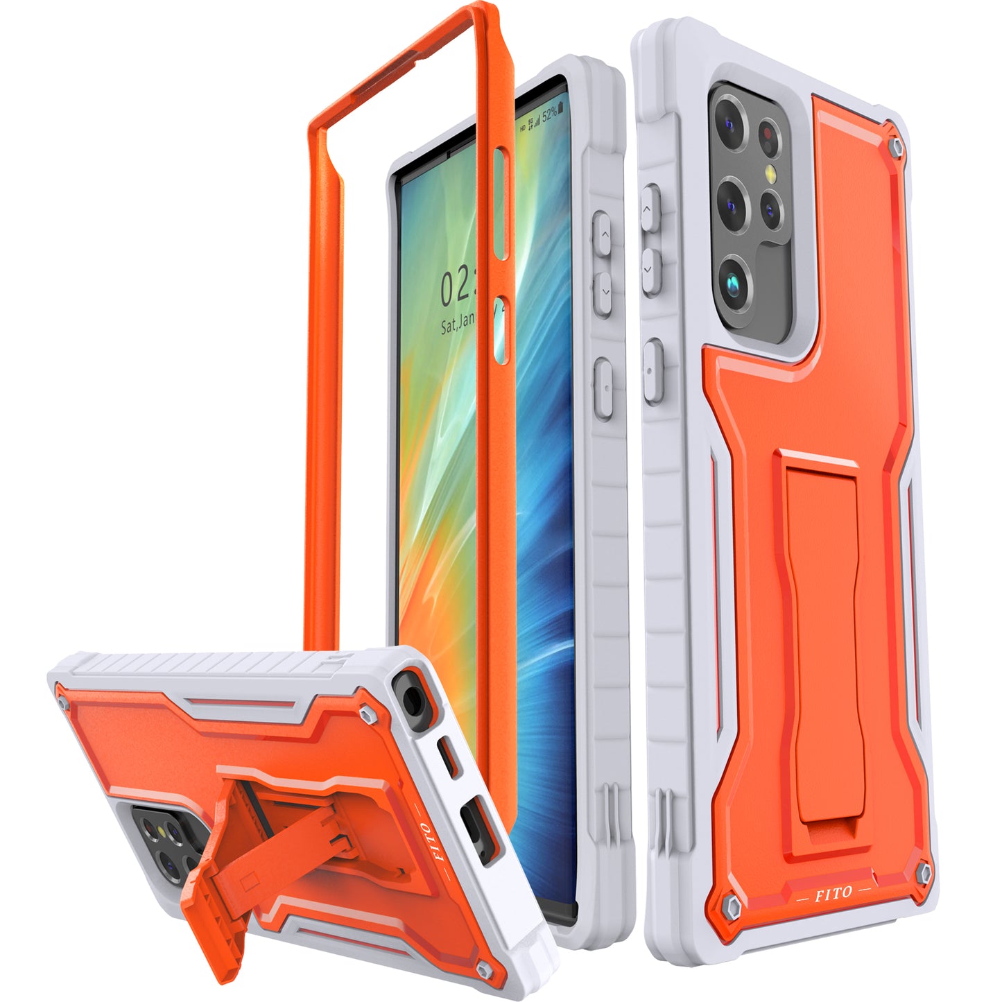 FITO for Samsung Galaxy S22 Ultra Case, Dual Layer Shockproof Heavy Duty Case, Built in Kickstand