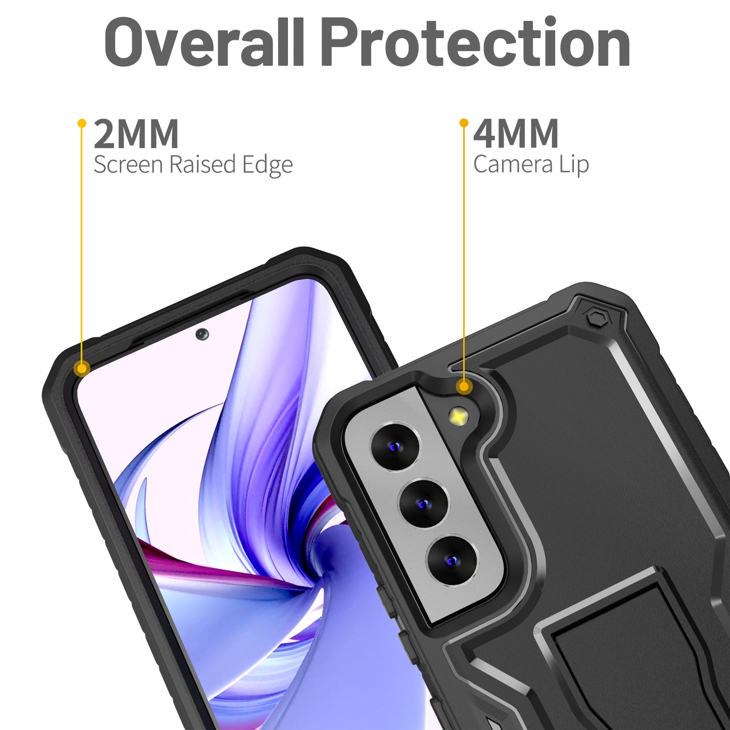 FITO for Samsung Galaxy S22 Case, Dual Layer Shockproof Heavy Duty Case for Samsung S22 5G Phone with Screen Protector, Built in Kickstand