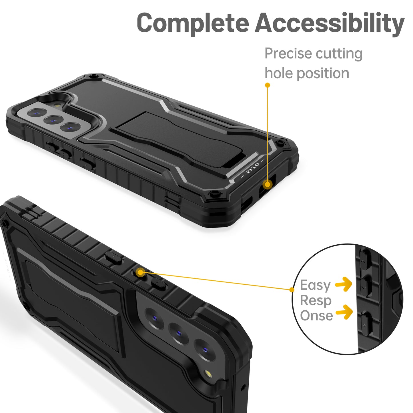 FITO for Samsung Galaxy S22 Case, Dual Layer Shockproof Heavy Duty Case for Samsung S22 5G Phone with Screen Protector, Built in Kickstand