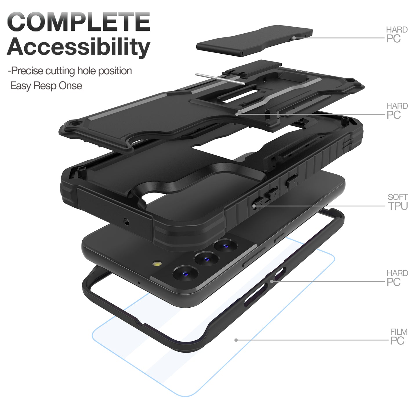 FITO for Samsung Galaxy S22 Case, Dual Layer Shockproof Heavy Duty Case for Samsung S22 5G Phone with Screen Protector, Built in Kickstand