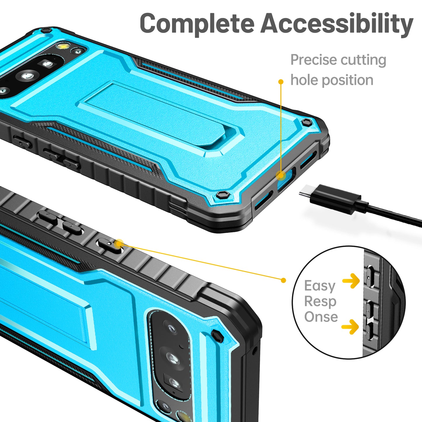 FITO for Google Pixel 8 Pro Case, Dual Layer Shockproof Heavy Duty Case for Google Pixel 8 Pro Phone with Screen Protector, Built-in Kickstand