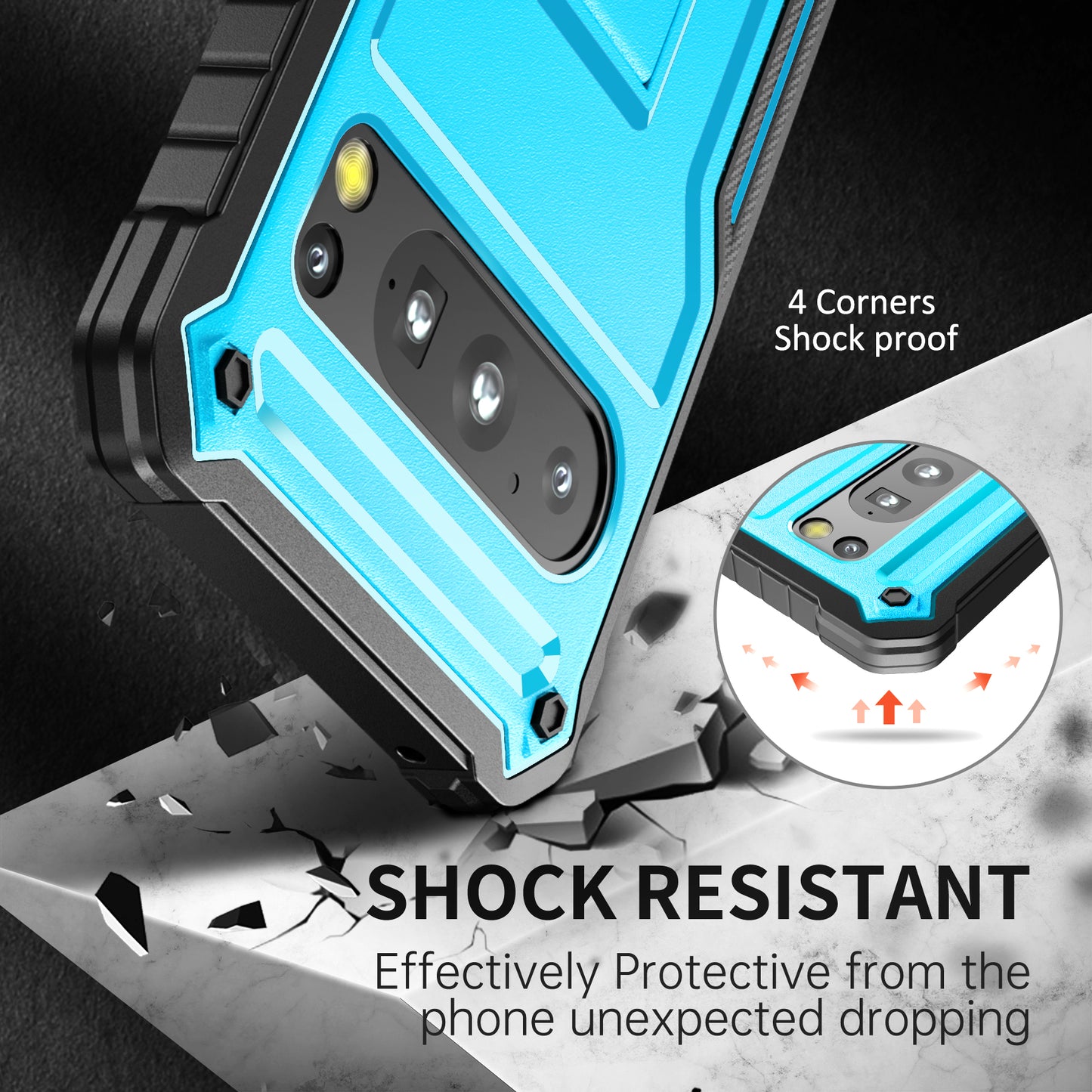 FITO for Google Pixel 8 Pro Case, Dual Layer Shockproof Heavy Duty Case for Google Pixel 8 Pro Phone with Screen Protector, Built-in Kickstand