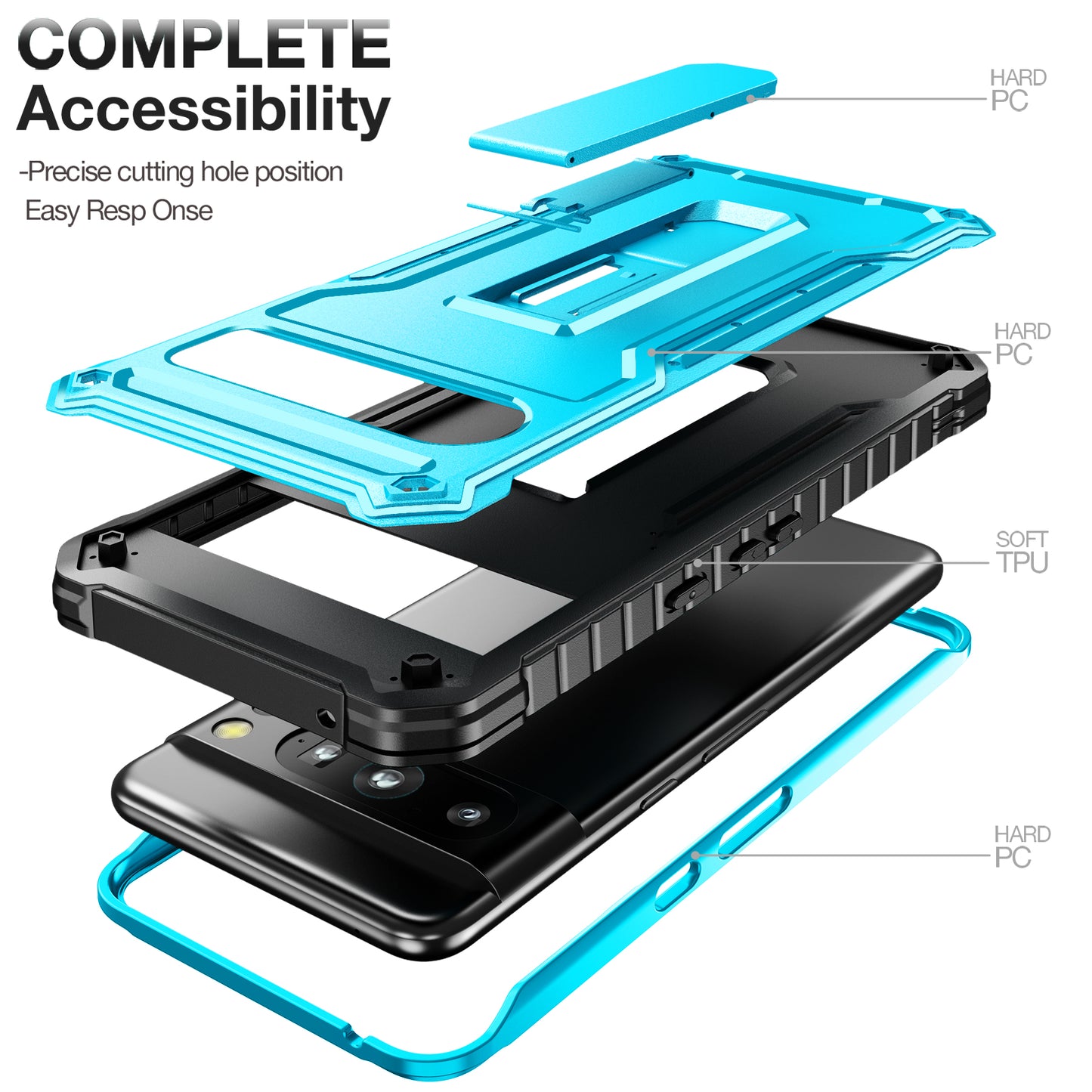 FITO for Google Pixel 8 Pro Case, Dual Layer Shockproof Heavy Duty Case for Google Pixel 8 Pro Phone with Screen Protector, Built-in Kickstand