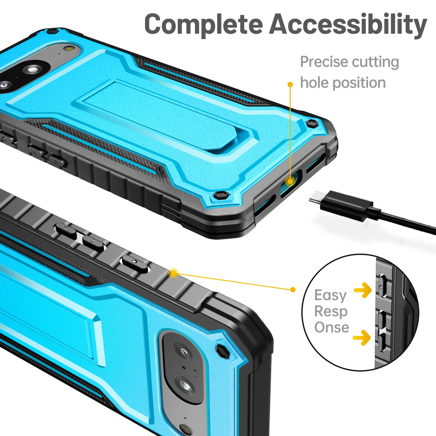 FITO for Google Pixel 8 Case, Dual Layer Shockproof Heavy Duty Case for Google Pixel 8 Phone with Screen Protector, Built-in Kickstand
