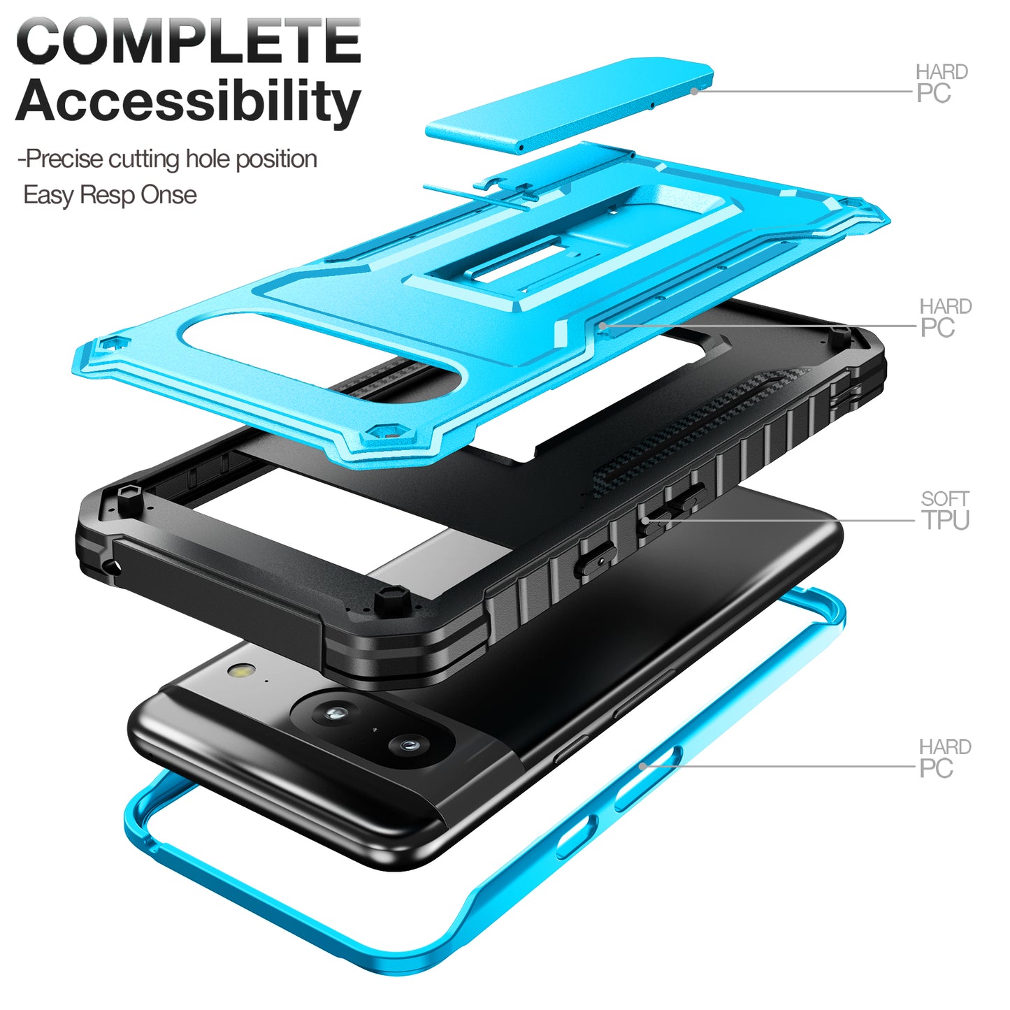 FITO for Google Pixel 8 Case, Dual Layer Shockproof Heavy Duty Case for Google Pixel 8 Phone with Screen Protector, Built-in Kickstand