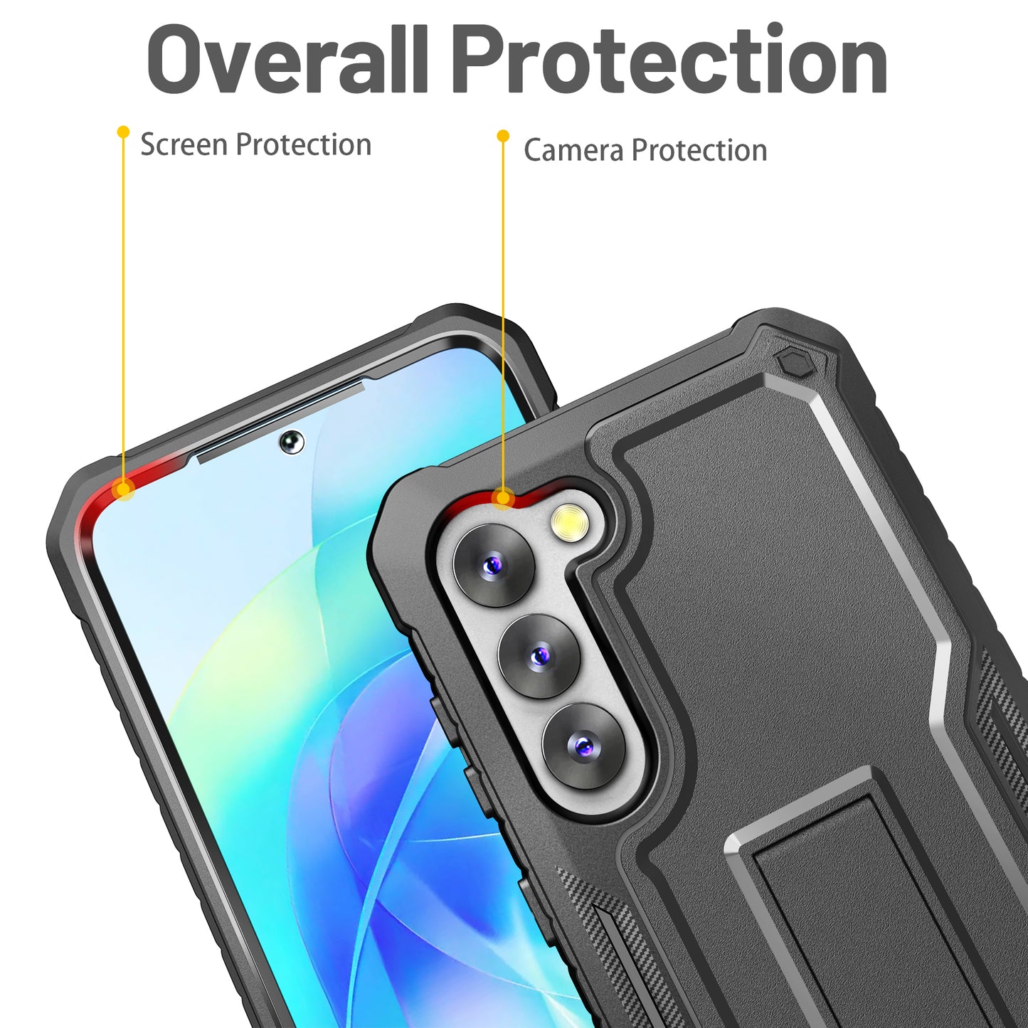 FITO for Samsung Galaxy S23 Plus Case, Dual Layer Shockproof Heavy Duty Case for Samsung S23 Plus with Screen Protector, Built in Kickstand