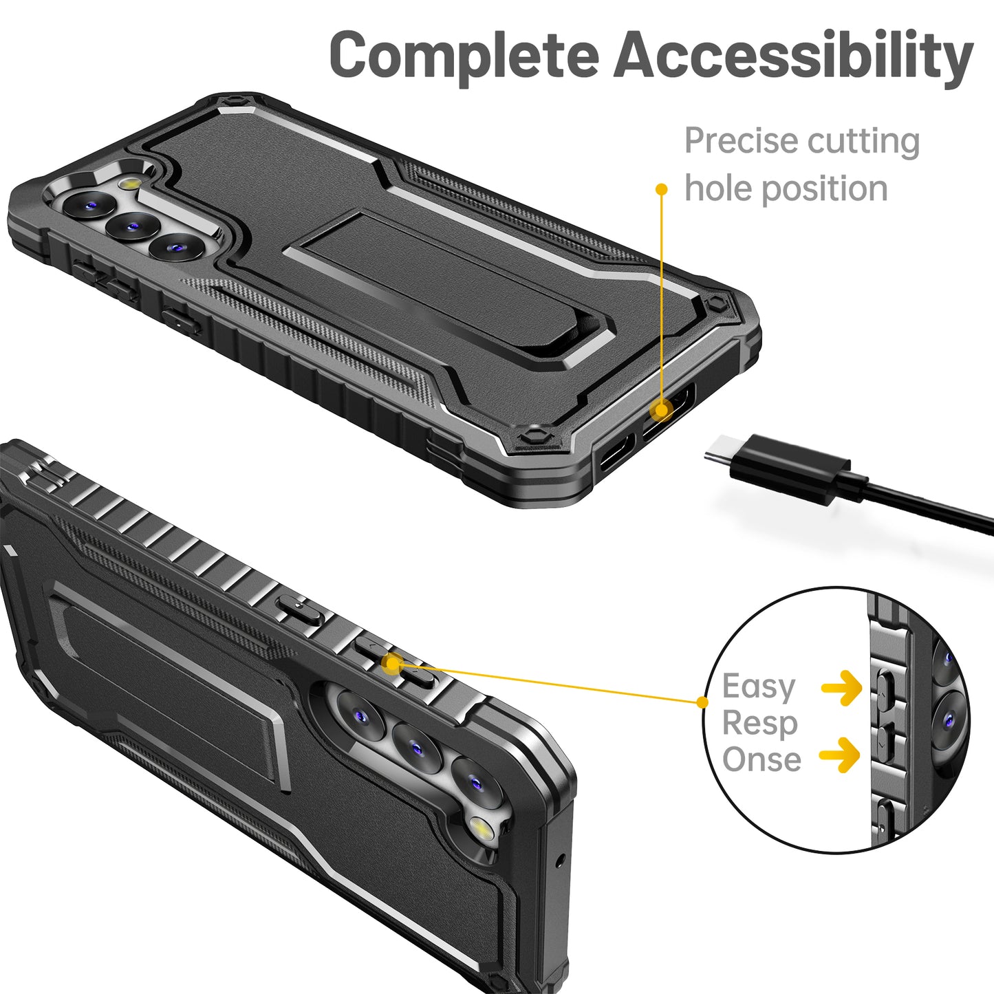 FITO for Samsung Galaxy S23 Plus Case, Dual Layer Shockproof Heavy Duty Case for Samsung S23 Plus with Screen Protector, Built in Kickstand