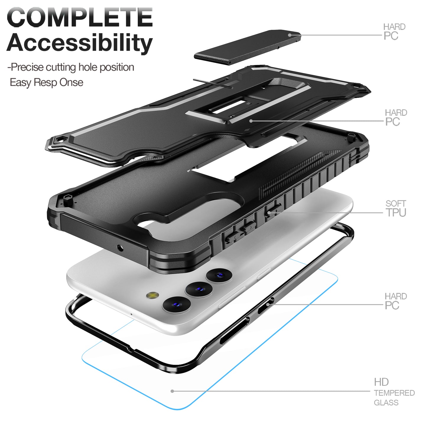 FITO for Samsung Galaxy S23 Plus Case, Dual Layer Shockproof Heavy Duty Case for Samsung S23 Plus with Screen Protector, Built in Kickstand