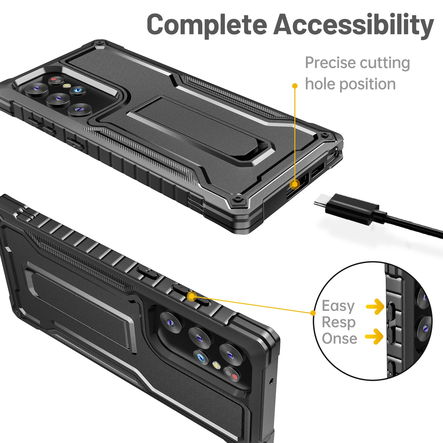 FITO for Samsung Galaxy S23 Ultra Case, Dual Layer Shockproof Heavy Duty Case for Samsung S23 Ultra Built in Kickstand