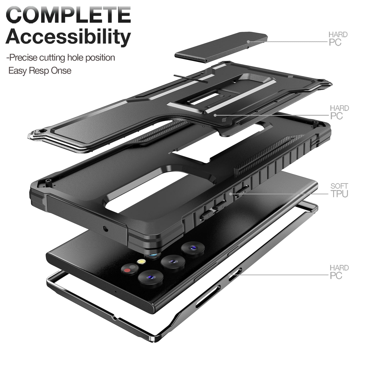 FITO for Samsung Galaxy S23 Ultra Case, Dual Layer Shockproof Heavy Duty Case for Samsung S23 Ultra Built in Kickstand