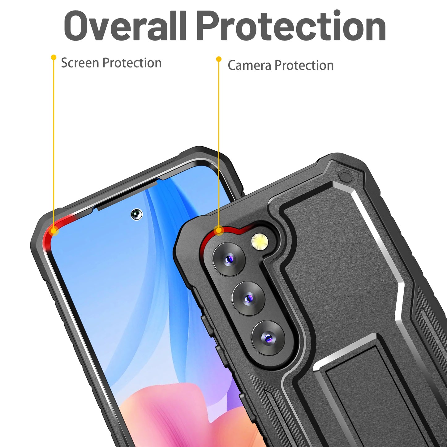 FITO Samsung Galaxy S23 Case, Dual Layer Shockproof Heavy Duty with Screen Protector & Kickstand