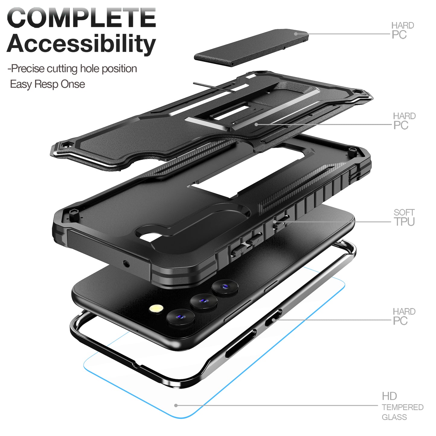 FITO Samsung Galaxy S23 Case, Dual Layer Shockproof Heavy Duty with Screen Protector & Kickstand