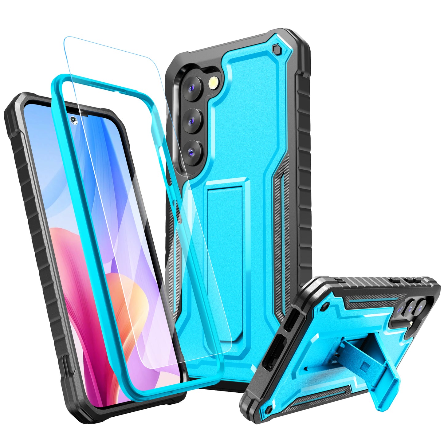 FITO Samsung Galaxy S23 Case, Dual Layer Shockproof Heavy Duty with Screen Protector & Kickstand