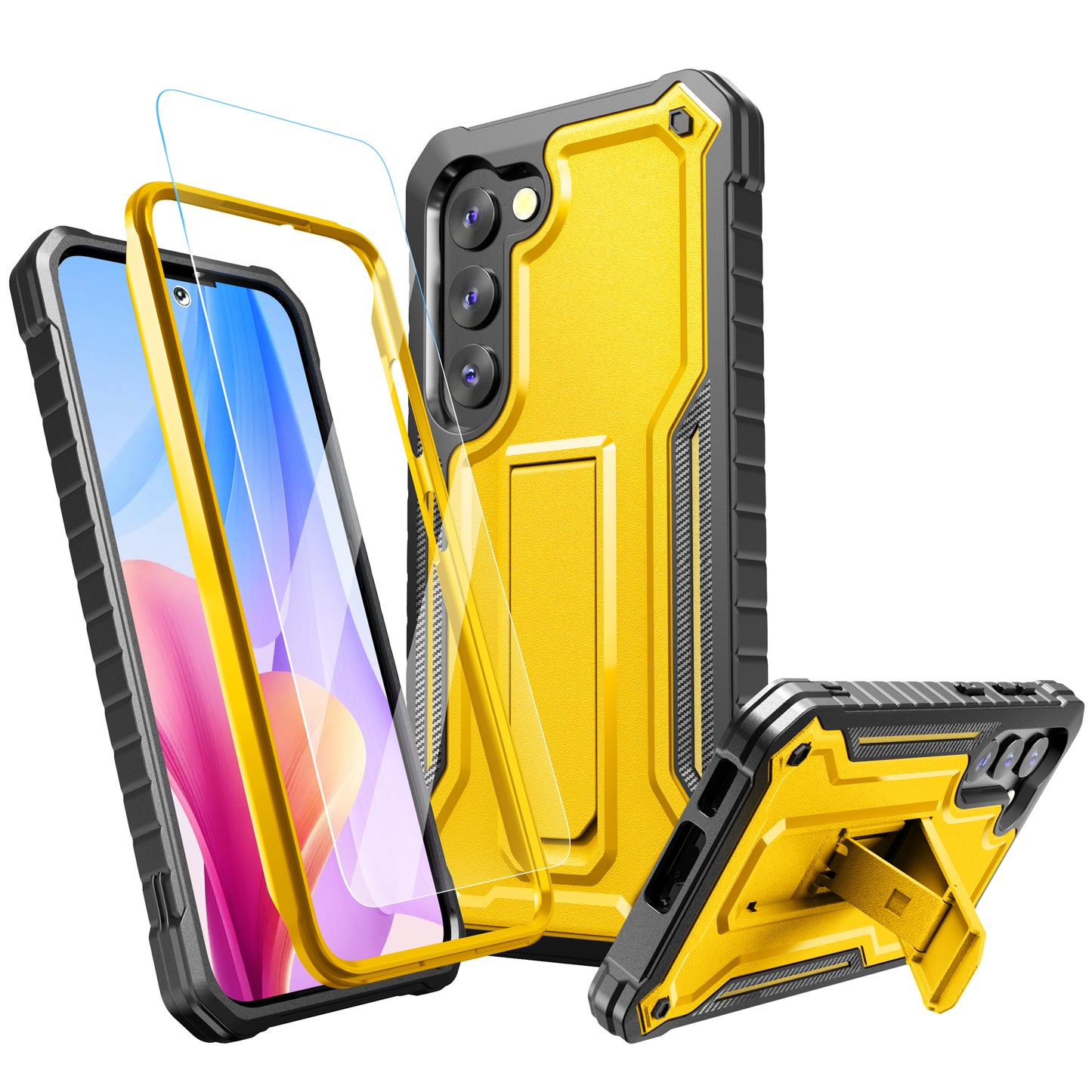 FITO Samsung Galaxy S23 Case, Dual Layer Shockproof Heavy Duty with Screen Protector & Kickstand