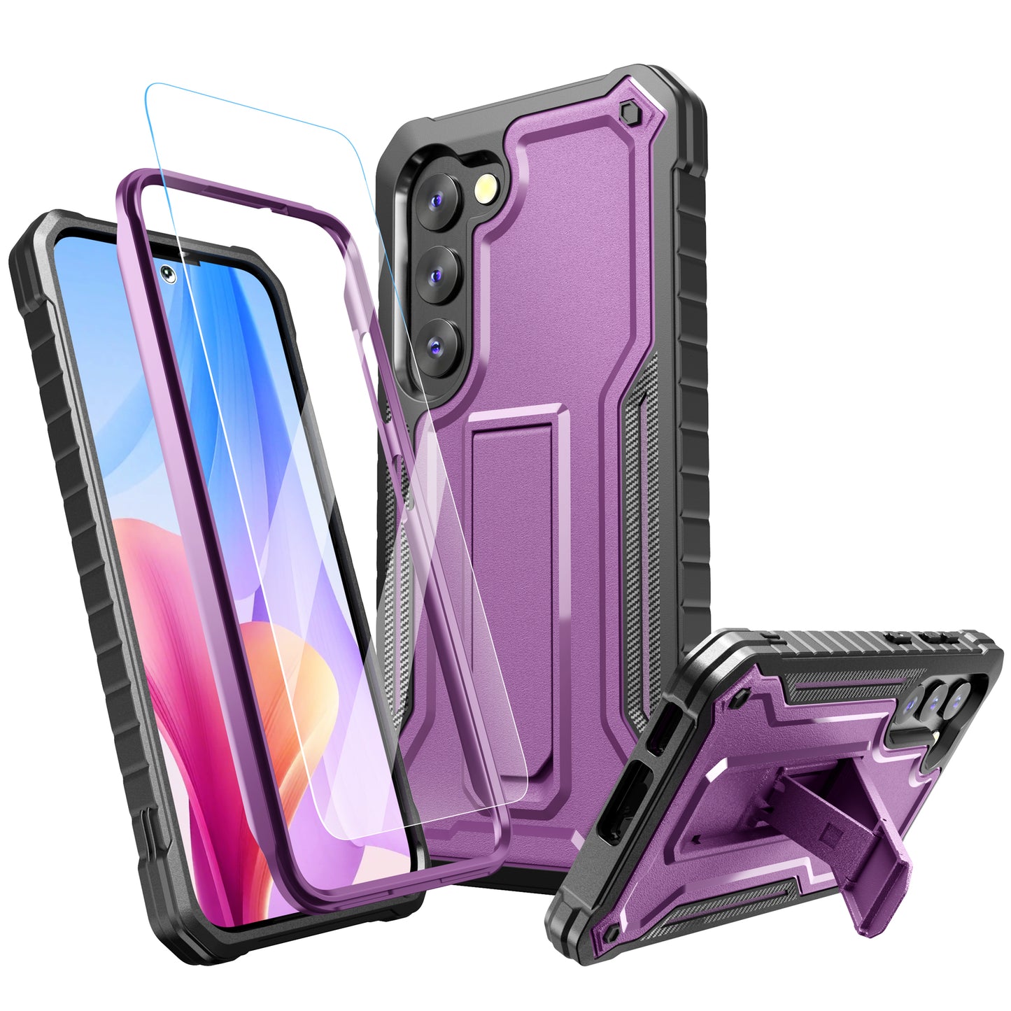 FITO Samsung Galaxy S23 Case, Dual Layer Shockproof Heavy Duty with Screen Protector & Kickstand