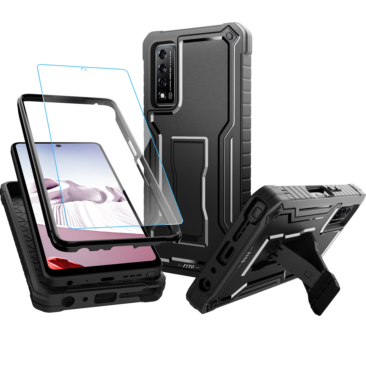 FITO for TCL Stylus 5G Case, Dual Layer Shockproof Heavy Duty Case for TCL Stylus 5G Phone with Screen Protector, Built-in Kickstand