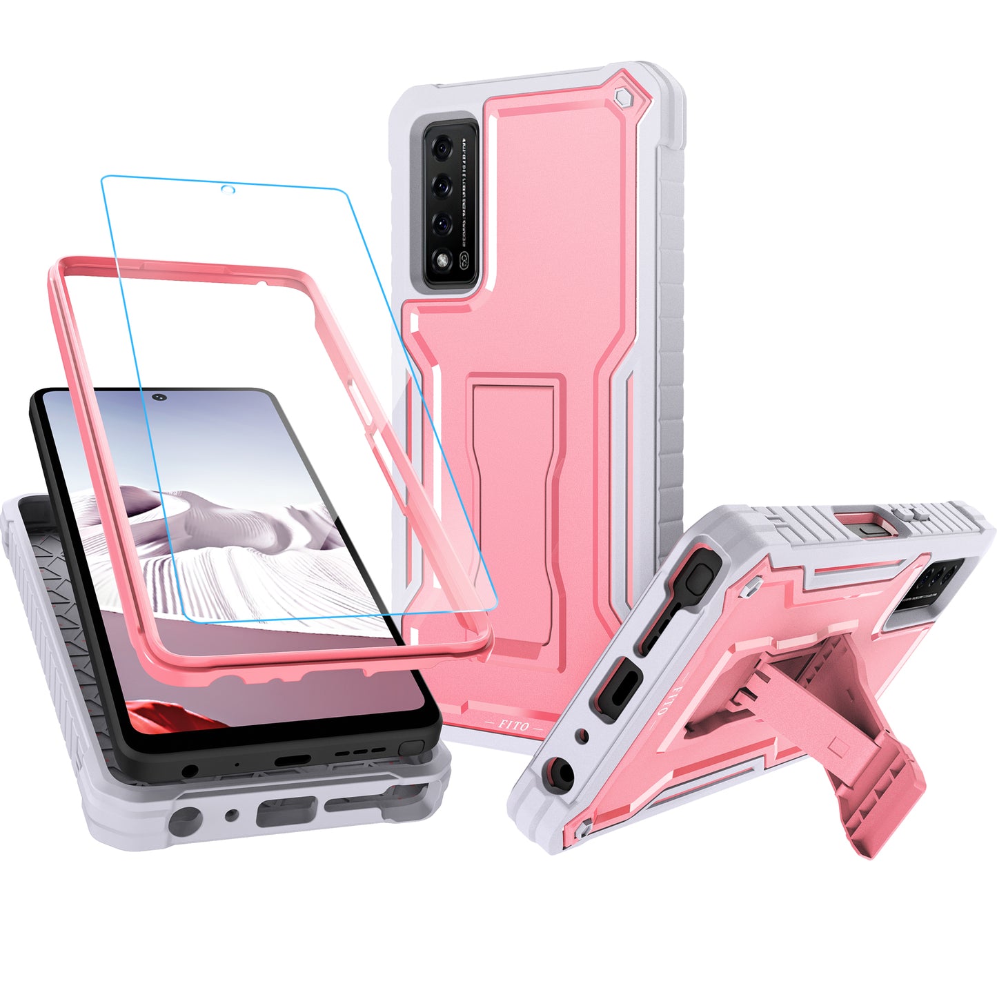 FITO for TCL Stylus 5G Case, Dual Layer Shockproof Heavy Duty Case for TCL Stylus 5G Phone with Screen Protector, Built-in Kickstand