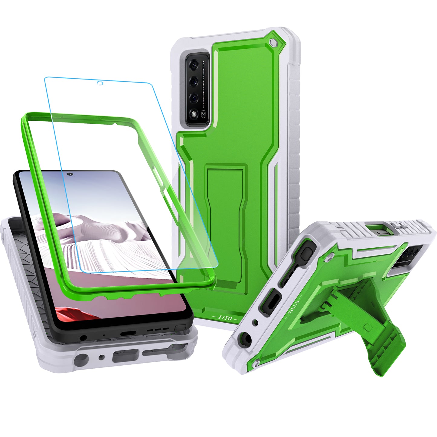 FITO for TCL Stylus 5G Case, Dual Layer Shockproof Heavy Duty Case for TCL Stylus 5G Phone with Screen Protector, Built-in Kickstand