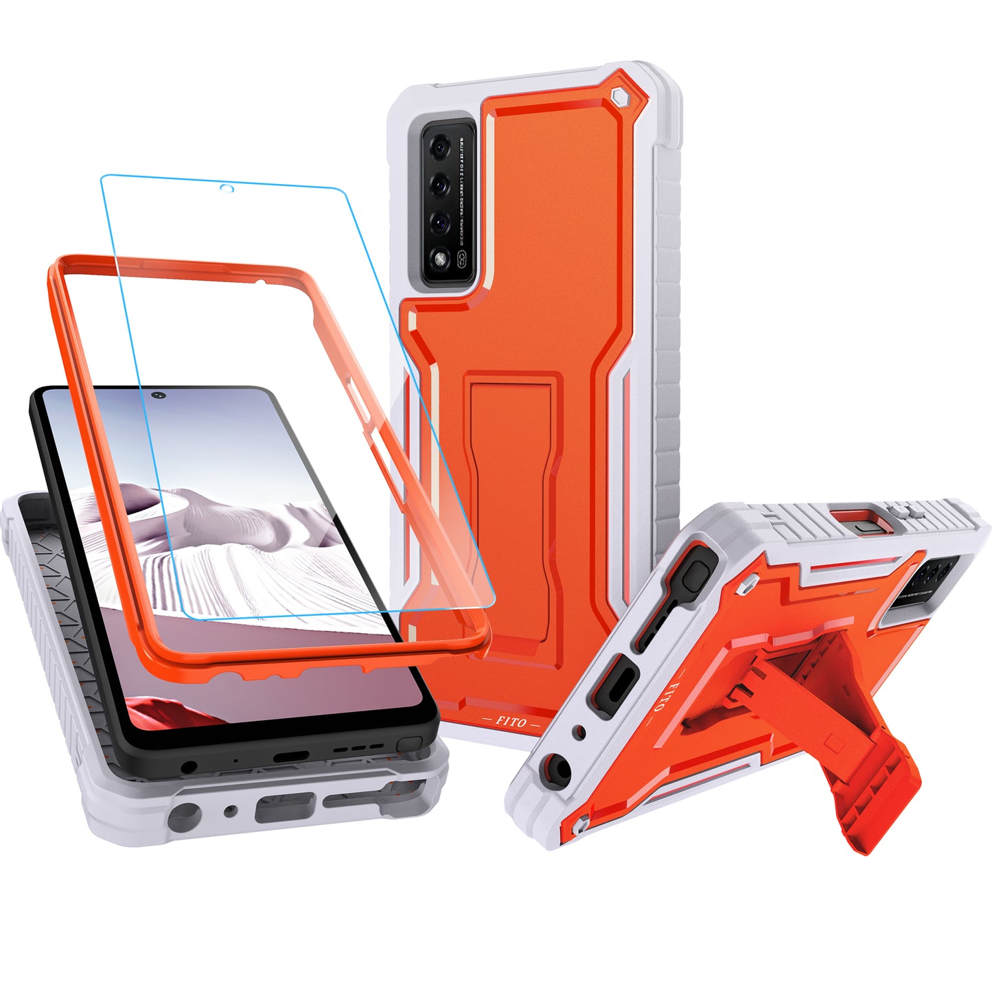 FITO for TCL Stylus 5G Case, Dual Layer Shockproof Heavy Duty Case for TCL Stylus 5G Phone with Screen Protector, Built-in Kickstand